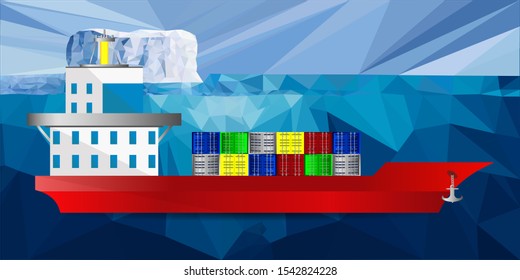 Ship in modern flat style for illustrations, poster, t-shirts, web sites and others. Water container ship. Cargo transportation by water. Sailing ship