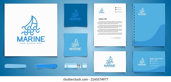 ship mono line logo and business branding template Designs Inspiration Isolated on White Background