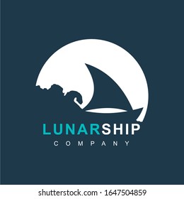 Ship Moon Night Sea Waves Logo