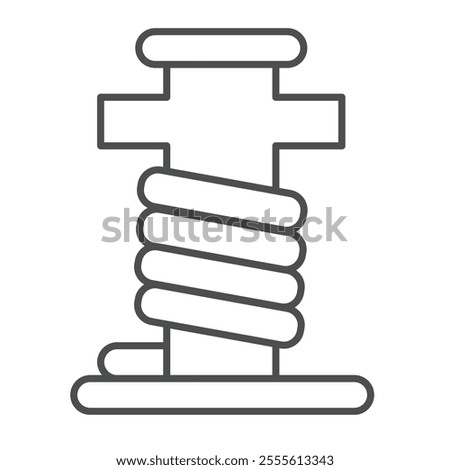 Ship mooring pillar thin line icon, marine port concept. Vector graphics. Pipe pole with rope sign on white background, outline style icon for mobile or web design