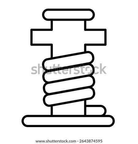 Ship mooring pillar thin line icon, marine port concept. Vector graphics. Pipe pole with rope sign on white background, style mobile or design