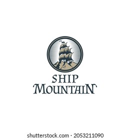 Ship Mountain Vintage Logo Creative. Design Logo Creative for your brand 