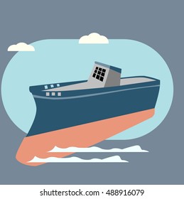 Ship Moving Around The Globe Vector Illustration