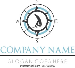 Ship Nautical Compass Travel Flat Logo Vector