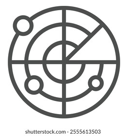 Ship navigation locator line icon, marine navigation concept. Vector graphics. Radar with vessel location pins sign on white background, outline style icon for mobile or web design