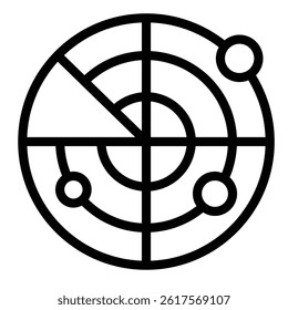 Ship navigation locator line icon, marine navigation concept. Vector graphics. Radar with vessel location pins sign on white background, style mobile or design