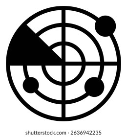 Ship navigation locator solid icon, marine navigation concept. Vector graphics. Radar with vessel location pins sign on white background, style mobile or design