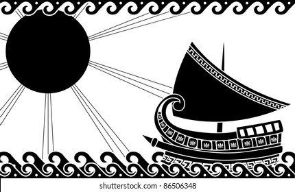 Ship in ocean in classic greek style. stencil