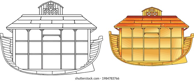 The ship of the Old Testament Noah. Coloring book and color illustration.
