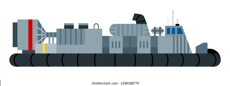 Ship on air cushion or freight traffic or for amphibious assault landing vector flat icon isolated on white