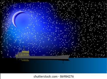 The ship on background of the star sky