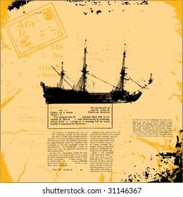 ship on a grunge background illustration