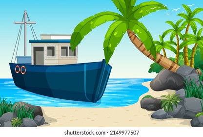 Ship on the ocean scene illustration