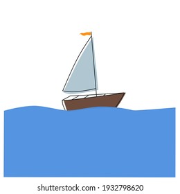 Ship on the ocean in vector illustration design, flat style illustration. 