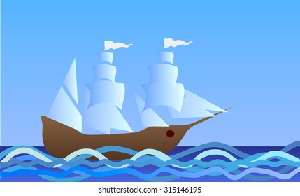 The ship on the sea.