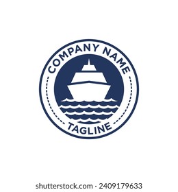 Ship on the Sea in Circle Badge. Simple and Minimalist Logo Design. Vector illustration