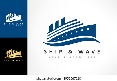 Ship on the sea logo vector. Ship and wave logo. 