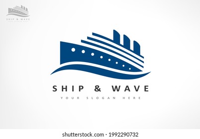 Barco en el vector del logotipo del mar. Logo de la ola y el barco.