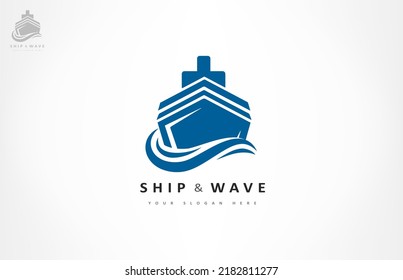 Ship on the sea logo. Ship and wave logo.