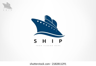 Ship on the sea logo. Ship and wave logo.