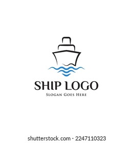 Logo del barco en el mar. Logo de la ola y el barco.