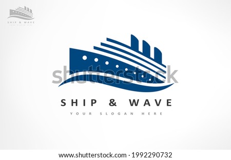 Ship on the sea logo. Ship and wave logo.