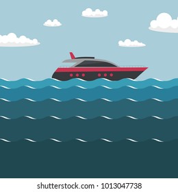 Ship on the sea. Simple vector illustration.