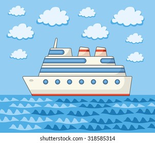 Ship on a sea and sky background.