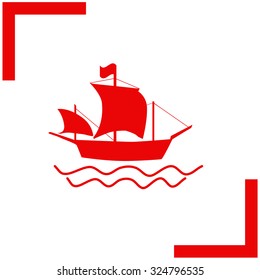 Ship on the wave. Vector icon.