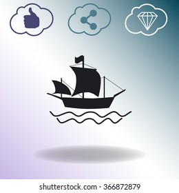 Ship on the wave. Vector icon.