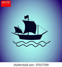 Ship on the wave. Vector icon.