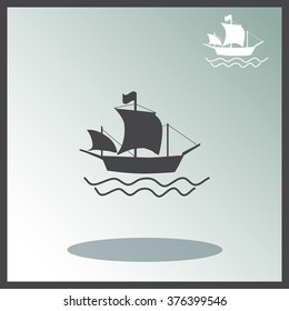 Ship on the wave. Vector icon.