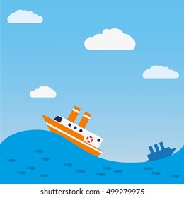 Ship on the waves background