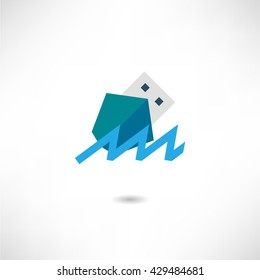 Ship on the waves. Storm. Vector illustration