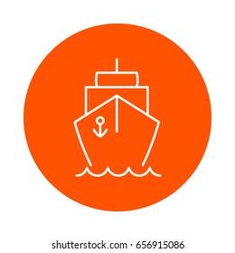 Ship on the waves, vector round monochrome icon, flat style