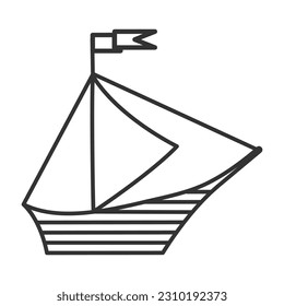 Ship outline icon. Coloring book page for children. Boat vector illustration isolated on white background.