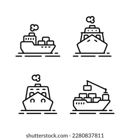 Ship outline icon set isolated on white background