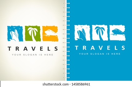 Ship, palm and plane Logo. Travel agency logo. 