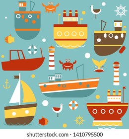 Ship pattern flat illustration seamless design
