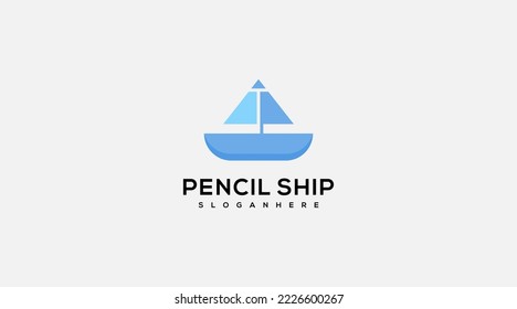 Ship pencil logo design illustration vector
