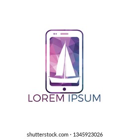 Ship and phone logo design. Unique yacht and device logotype design template.
