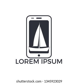 Ship and phone logo design. Unique yacht and device logotype design template.
