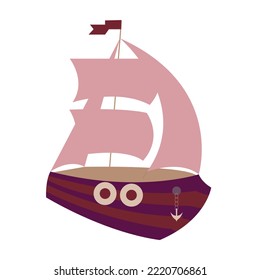 A ship with pink sails. Vector illustration.