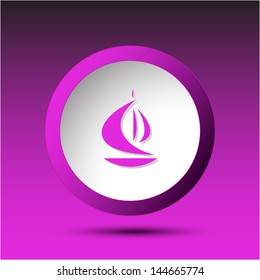Ship. Plastic button. Vector illustration.