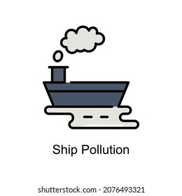 Ship Pollution vector fill outline icon. Illustration style EPS 10 file format