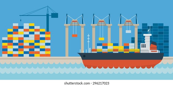 Ship Port Cargo Side View Transportation Stock Vector (Royalty Free ...