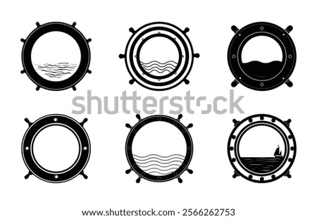 Ship Porthole Silhouette Vector Set, Porthole Black Clipart Bundle