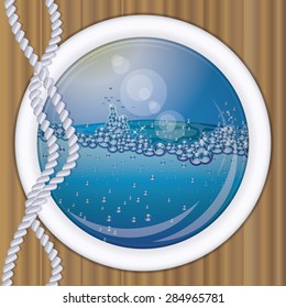 Ship porthole underwater  background,  vector illustration