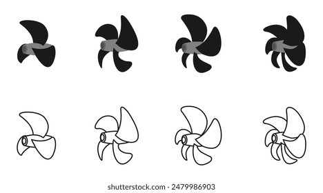 ship propeller icon set. side view ship propellers vector isolated on white background.