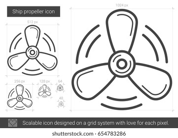 Ship propeller vector line icon isolated on white background. Ship propeller line icon for infographic, website or app. Scalable icon designed on a grid system.